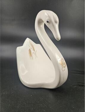 Vintage Kitsch Swan Napkin Towel Holder Monogram B Gold Wheat Motif 6in tall